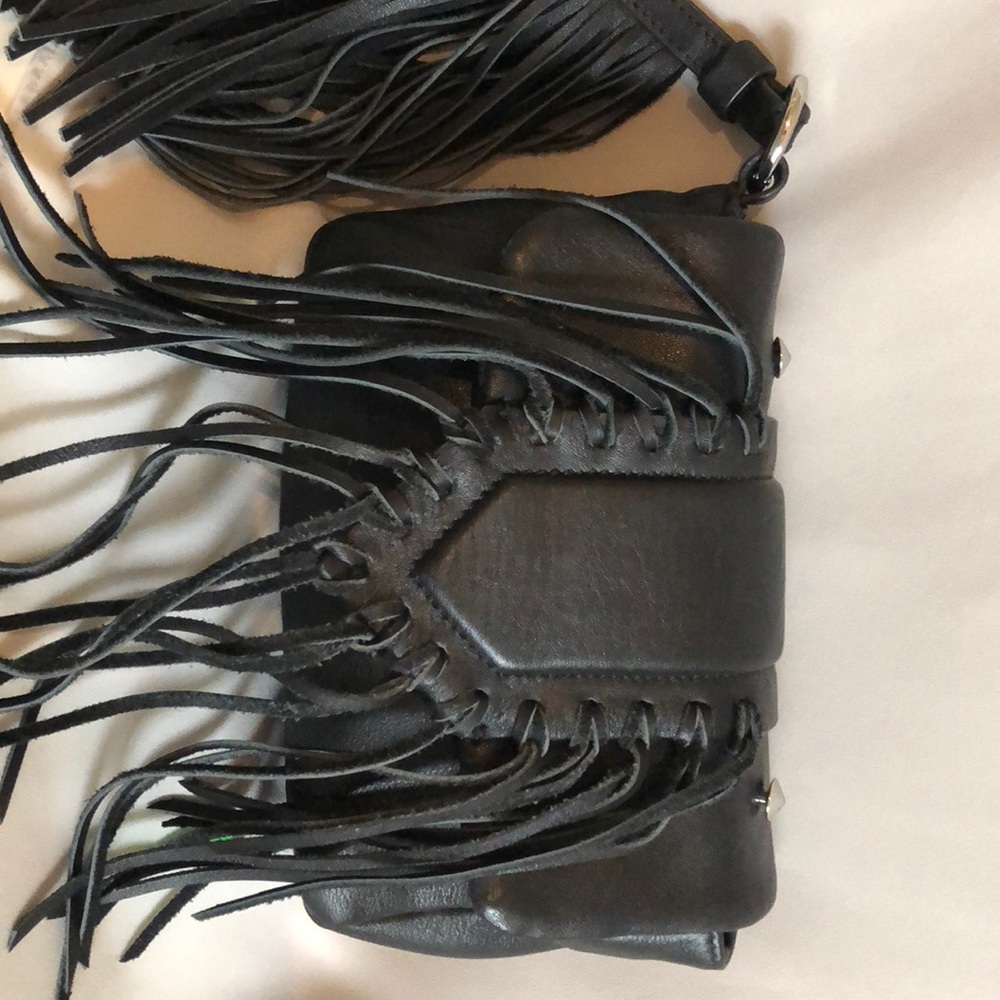 Sam Edelman Black genuine leather fringe wristlet